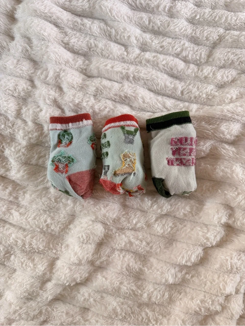 Garden-Themed Crew Socks Trio - Mint, Light Blue & Beige